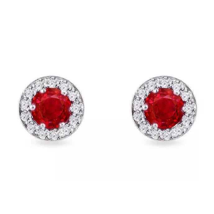 5.50 ct. Boucles D'oreilles Puces Rondes Rubis Rouge Et Diamants Or Blanc 14K - HarryChadEnt.FR