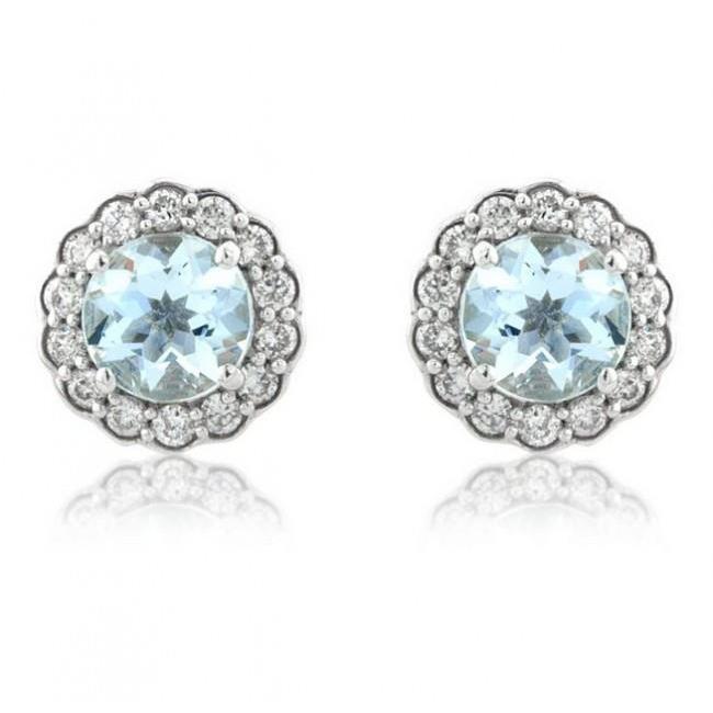 5.60 carats boucles d'oreilles aigue-marine ronde avec diamants or blanc 14k