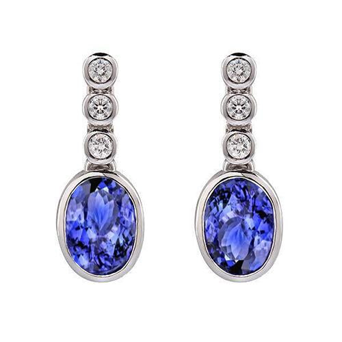 5.60 ct lunette sertie tanzanite avec diamants boucles d'oreilles pendantes or blanc