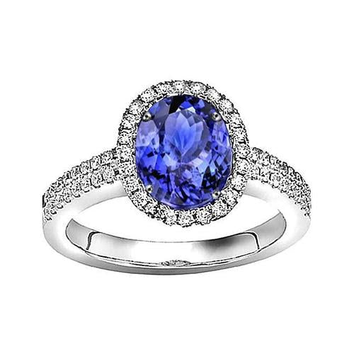 5.61 Carats Bague Anniversaire Diamant Tanzanite Ovale Or Blanc 14K - HarryChadEnt.FR