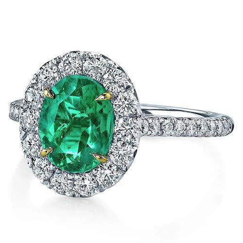 5.75 Carats Diamant Avec Bague Émeraude Verte Or Blanc 14K - HarryChadEnt.FR