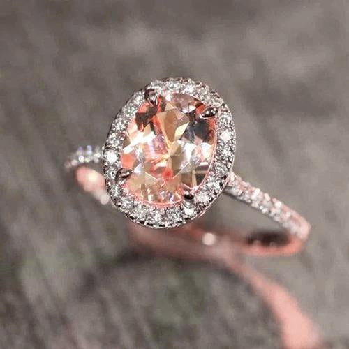 5.95 carats morganite et diamants alliance or rose 14k