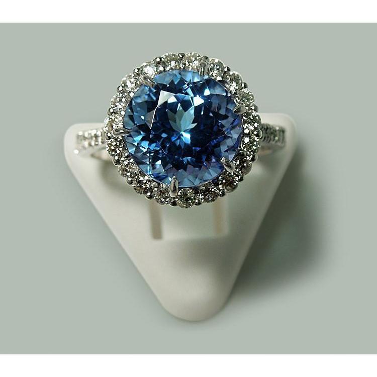 6 carats. Bague Solitaire Ronde Tanzanite & Diamants Avec Accents WG 14K - HarryChadEnt.FR