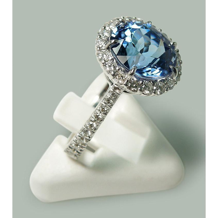 6 carats. Bague Solitaire Ronde Tanzanite & Diamants Avec Accents WG 14K - HarryChadEnt.FR