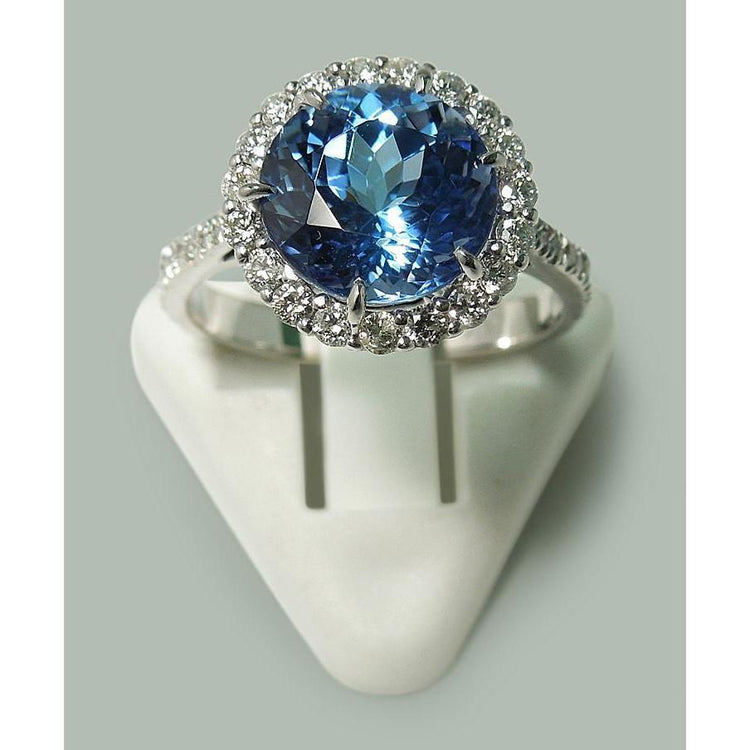 6 carats. Bague Solitaire Ronde Tanzanite & Diamants Avec Accents WG 14K - HarryChadEnt.FR