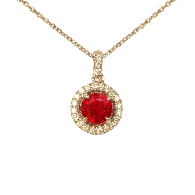 6.00 carats collier pendentif rubis taille ronde et diamants yg 14k