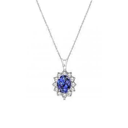 6.00 ct pendentif tanzanite et diamants sertie de griffes or blanc 14k