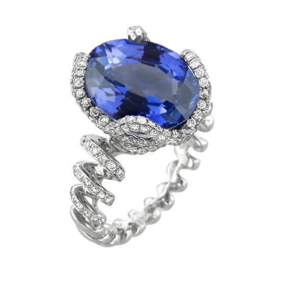 6.01 Carats Bague Saphir Ceylan Ovale Diamants Or Blanc 14K - HarryChadEnt.FR