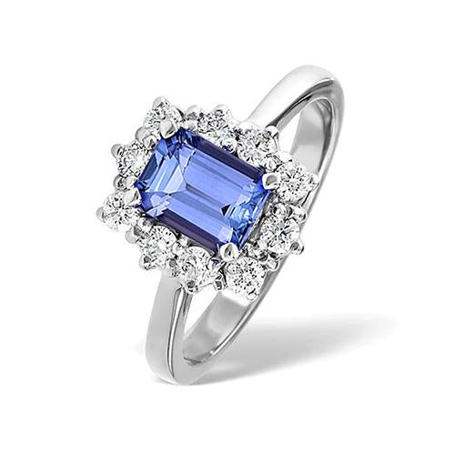 6.20 Carats Bague Tanzanite Et Diamants Or Blanc 14K - HarryChadEnt.FR