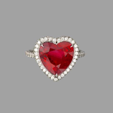 6.25 carats rubis taille coeur bague diamant et bague en or blanc 14K - HarryChadEnt.FR