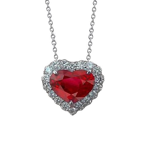 6.40 Carats Collier Pendentif Rubis Rouge Et Diamant Avec Chaîne Or 14K - HarryChadEnt.FR
