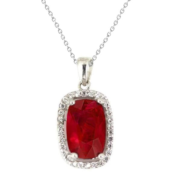 6.50 Carats Rubis Rouge Avec Diamant Collier Femme Or Blanc 14K - HarryChadEnt.FR