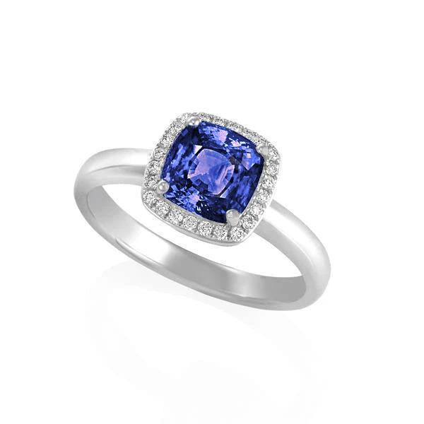 6.50 Ct Coussin Halo Tanzanite Et Diamants Bague Or Blanc 14K - HarryChadEnt.FR