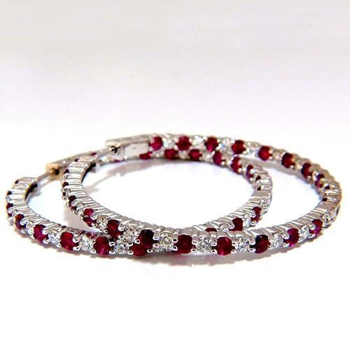 6.50 ct rubis rouge rond et diamant boucle d'oreille femme or 14k