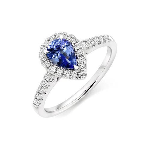 6.60 carats bague halo tanzanite et diamants or blanc 14k