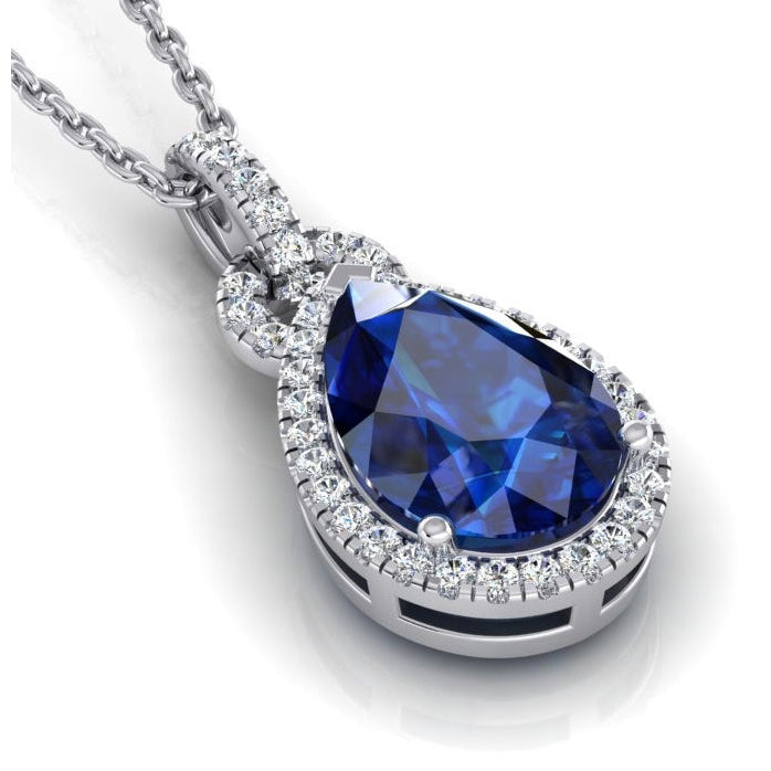 6.65 carats. Collier Pendentif 14K Poire Tanzanite Avec Diamants Ronds