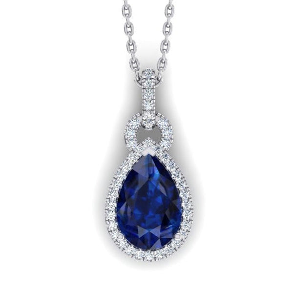 6.65 carats. Collier Pendentif 14K Poire Tanzanite Avec Diamants Ronds