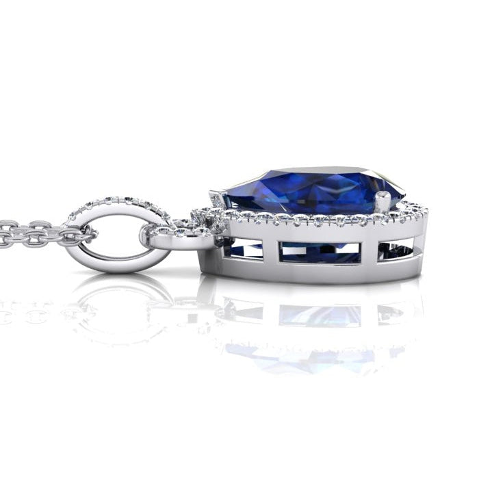 6.65 carats. Collier Pendentif 14K Poire Tanzanite Avec Diamants Ronds