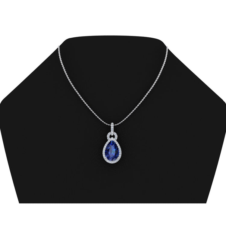 6.65 carats. Collier Pendentif 14K Poire Tanzanite Avec Diamants Ronds