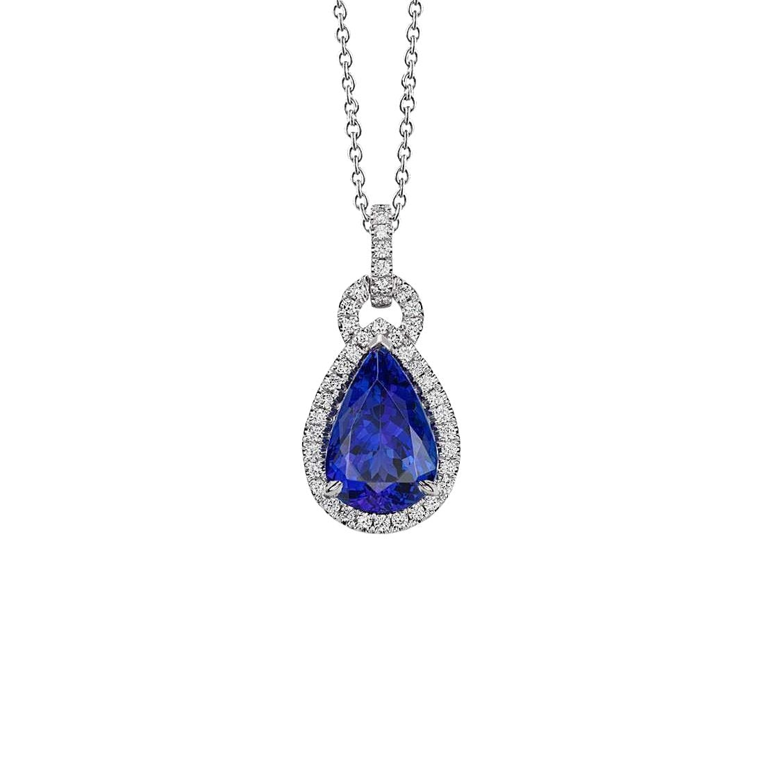 6.65 carats. Collier Pendentif 14K Poire Tanzanite Avec Diamants Ronds - HarryChadEnt.FR