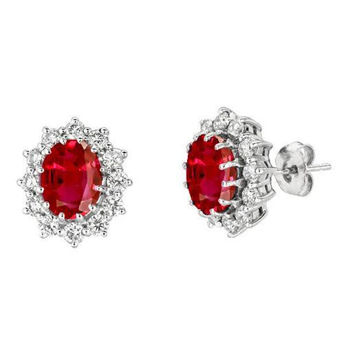 6.70 carats diamants et rubis boucles d'oreilles Halo Push Backs WG 14K - HarryChadEnt.FR