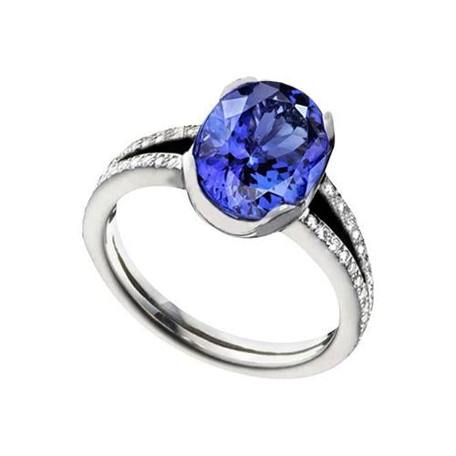7.01 Carats Bague de Fiançailles Ovale Tanzanite Diamants Or Blanc 14K - HarryChadEnt.FR