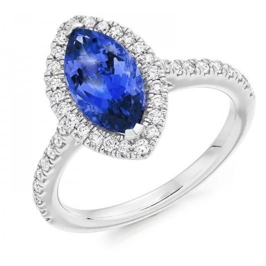 7.25 Carats Marquise Tanzanite Halo Bague Diamant Or Blanc 14K - HarryChadEnt.FR