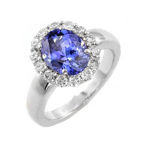 7.50 ct tanzanite ovale avec diamants bague de mariage or blanc 14k