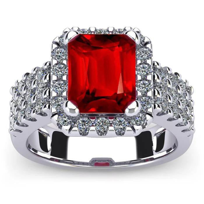 7.50 carats rubis rouge en forme d'émeraude avec bague en diamant bijoux en or - HarryChadEnt.FR