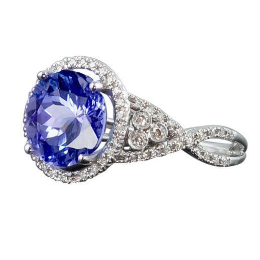 8.01 ct. bague saphir de ceylan rond et diamants or blanc 14k