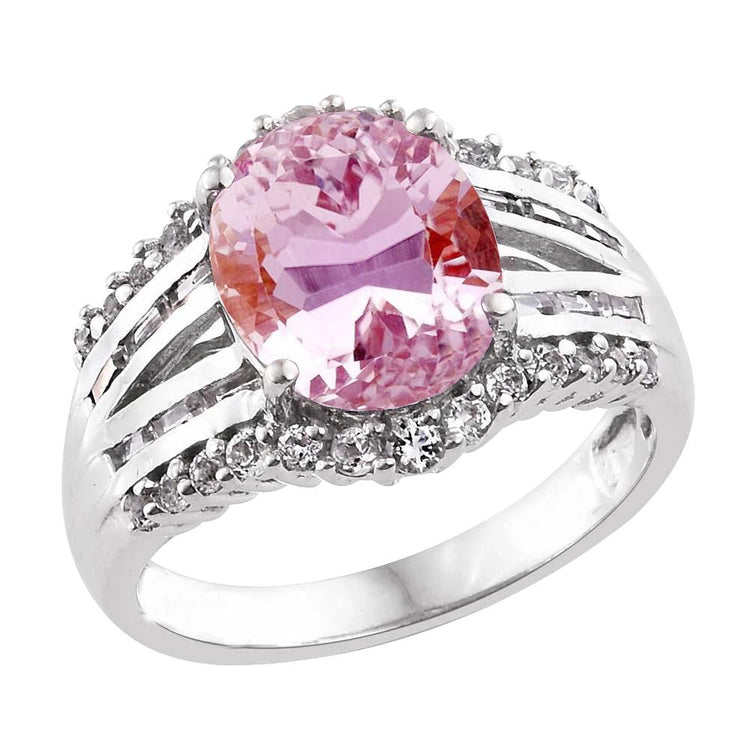 8.50 Carats Kunzite Et Diamants Bague Sertie De Griffes Or Blanc 14K - HarryChadEnt.FR