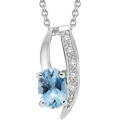 8.50 ct pendentif aigue-marine et diamants sertie de griffes or blanc 14k