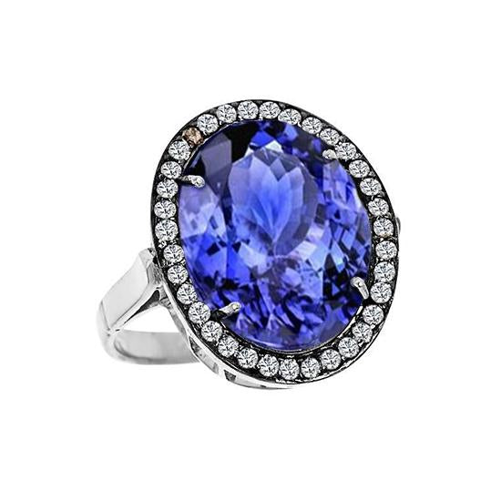9.01 Carat Bague De Mariage Ovale Tanzanite Et Diamants Or Blanc 14K - HarryChadEnt.FR
