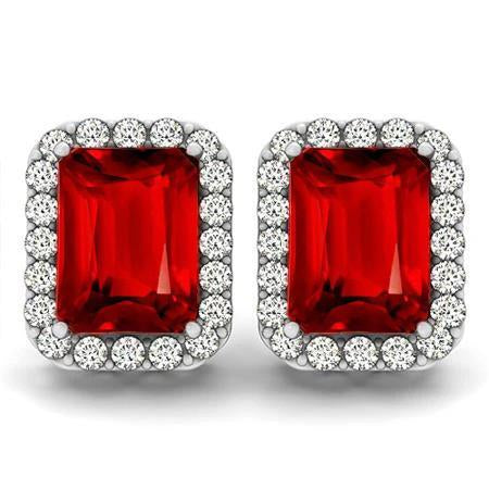 9.50 carats emerald rubis & diamond halo boucles d'oreilles or 14k