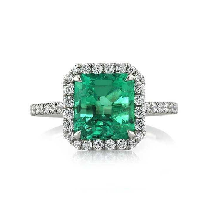 9.65 ct grosse émeraude verte et petits diamants bague de mariage or blanc