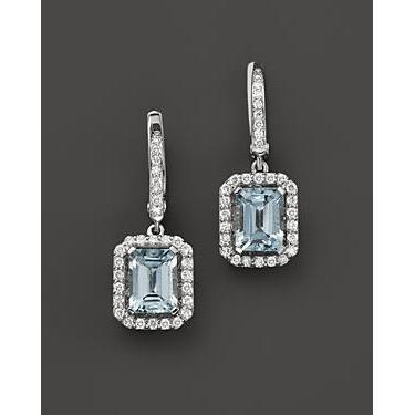 aigue-marine taille émeraude et diamants 5 ct. boucles d'oreilles pendantes