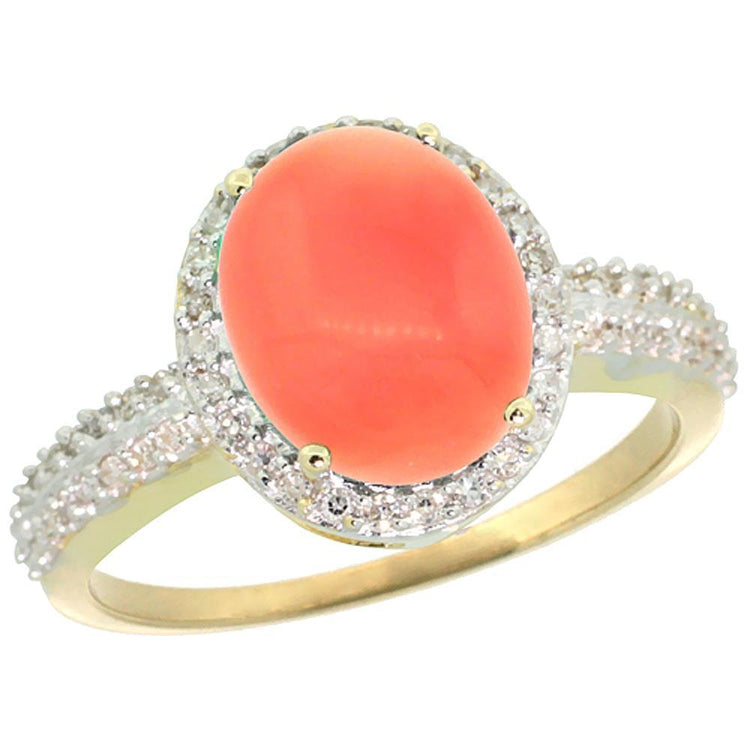 alliance 10.25 ct corail ovale et diamants ronds or jaune 14k