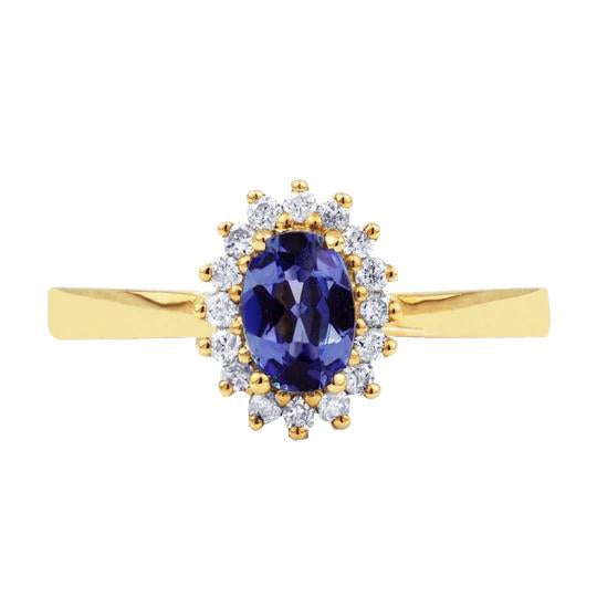 Alliance 2 Carats Tanzanite Bleue Et Diamants Or Jaune 14K - HarryChadEnt.FR