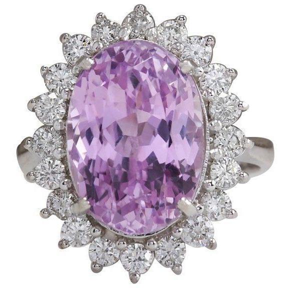 alliance 23 carats kunzite rose et diamants or blanc 14k