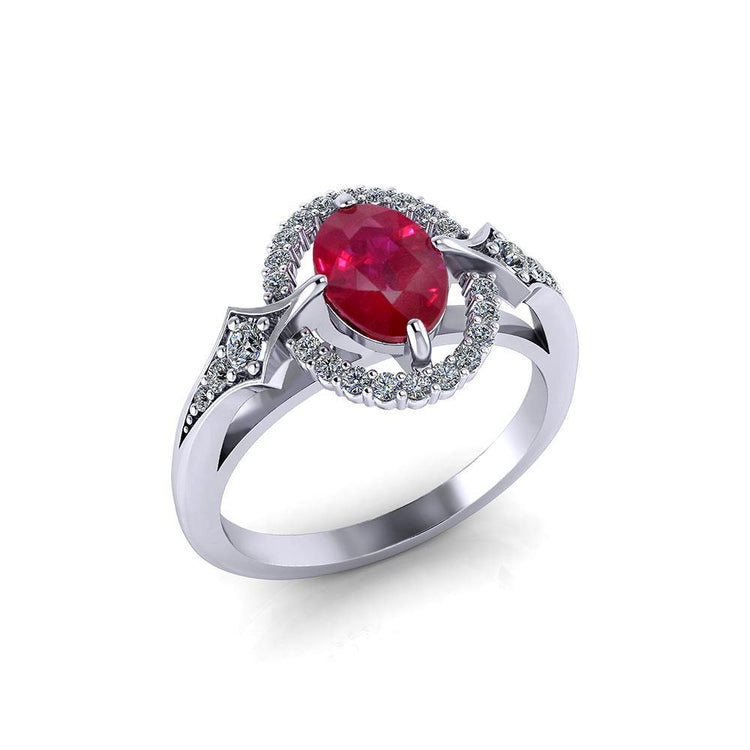 alliance 2.75 carats rubis et diamants or blanc 14k