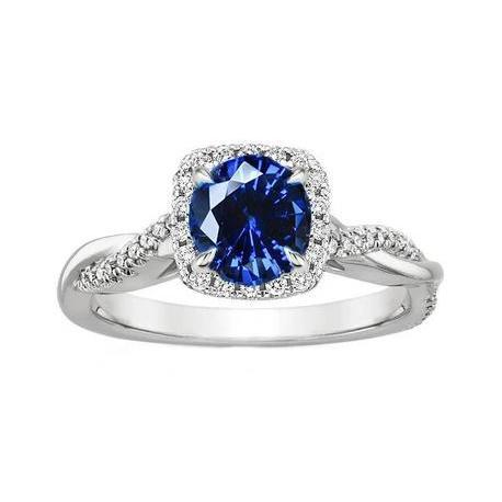 alliance 3 carats diamants saphir bleu ceylan or blanc 14k