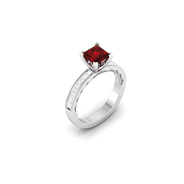 Alliance 3 Carats Rubis Diamants Taille Princesse Or Blanc - HarryChadEnt.FR