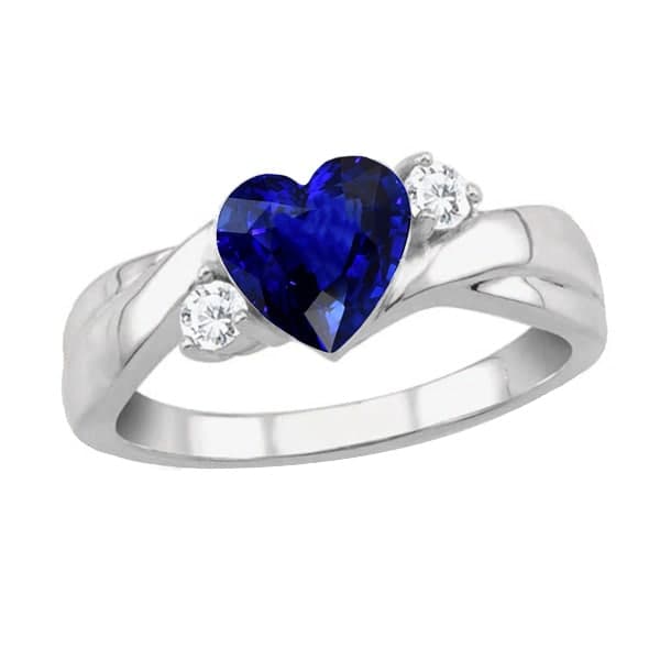 alliance 3 pierres coeur saphir bleu & diamants ronds 1.75 carats