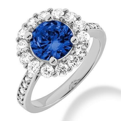alliance ceylan saphir & halo diamants 3.50 carats or blanc 14k