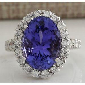 alliance grosse tanzanite et diamants 18 carats or blanc 14k