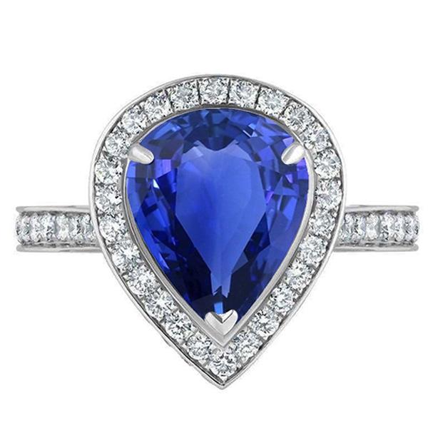 alliance halo femme saphir bleu poire & diamants 4.50 carats