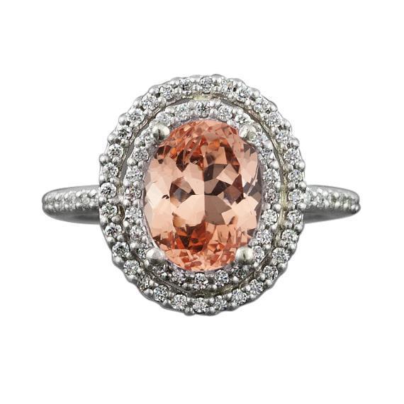 alliance halo morganite et diamants en or blanc 14k 10.70 ct