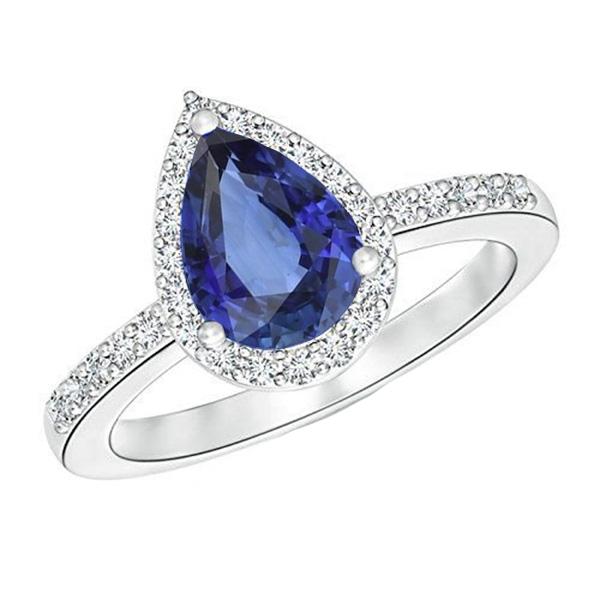 alliance halo or blanc bijoux saphir bleu & diamants 3 carats