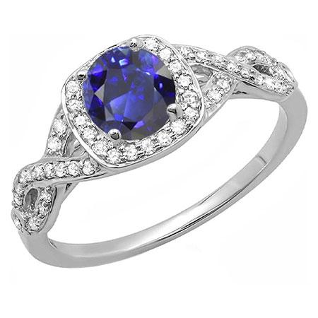 alliance halo saphir rond tige torsadée diamants 2.50 carats