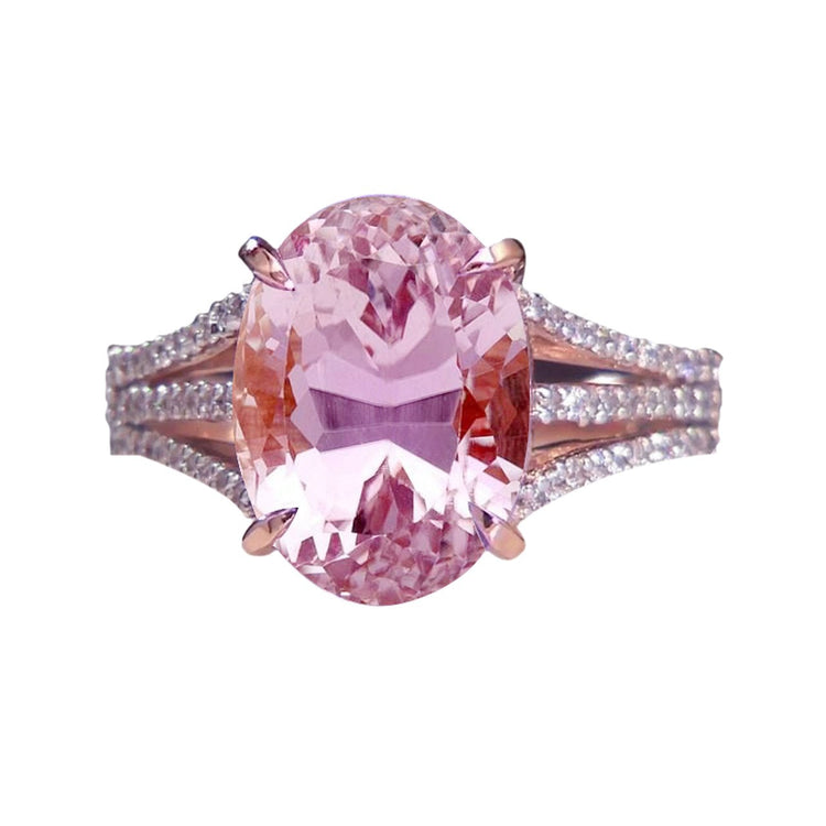 Alliance Kunzite Rose Taille Ovale et Diamants Or Rose 16.50 Carats - HarryChadEnt.FR